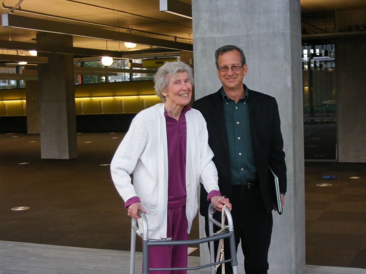 Former library director Ruth Watson, left, toured the new main Fort Vancouver Regional Library with current director, Bruce Ziegman.