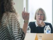 U.S. Sen. Patty Murray, D-Wash., spoke with Clark College students about college affordability on Wednesday, including Clark College student body President Sarah Swift, pictured.