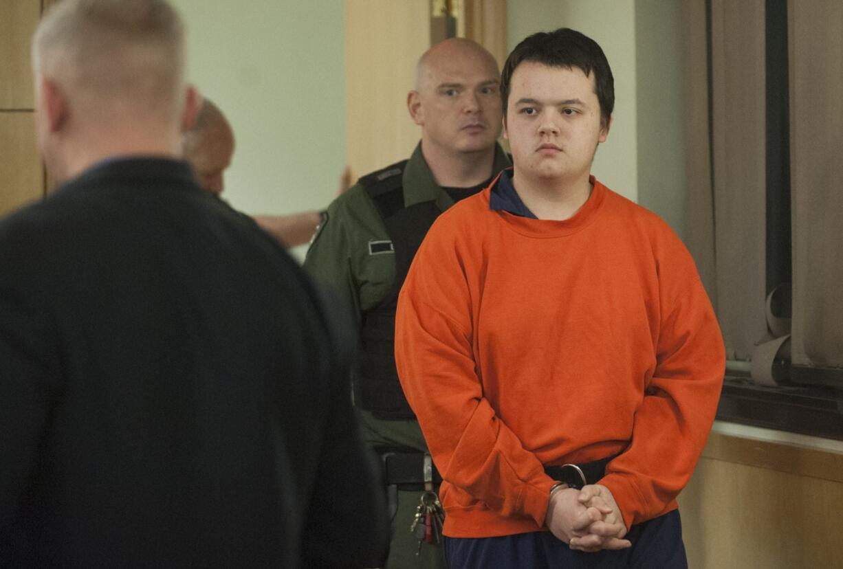 Christopher G. Philbrook, 17, makes a first appearance Friday in Clark County Superior Court on suspicion of attempted first-degree murder. Philbrook, a Columbia River High School student, is accused of striking another male student in the head with a metal, extendable baton at the school on Thursday.