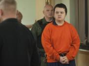 Christopher G. Philbrook, 17, makes a first appearance Friday in Clark County Superior Court on suspicion of attempted first-degree murder. Philbrook, a Columbia River High School student, is accused of striking another male student in the head with a metal, extendable baton at the school on Thursday.