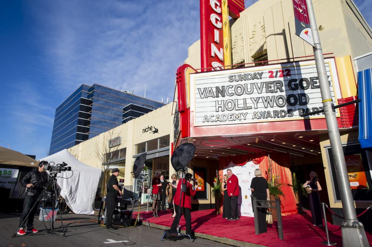 The Kiggins Theatre rolls out the red carpet for glamorous guests before a recent &quot;Vancouver Goes Hollywood&quot; Oscars-viewing party.