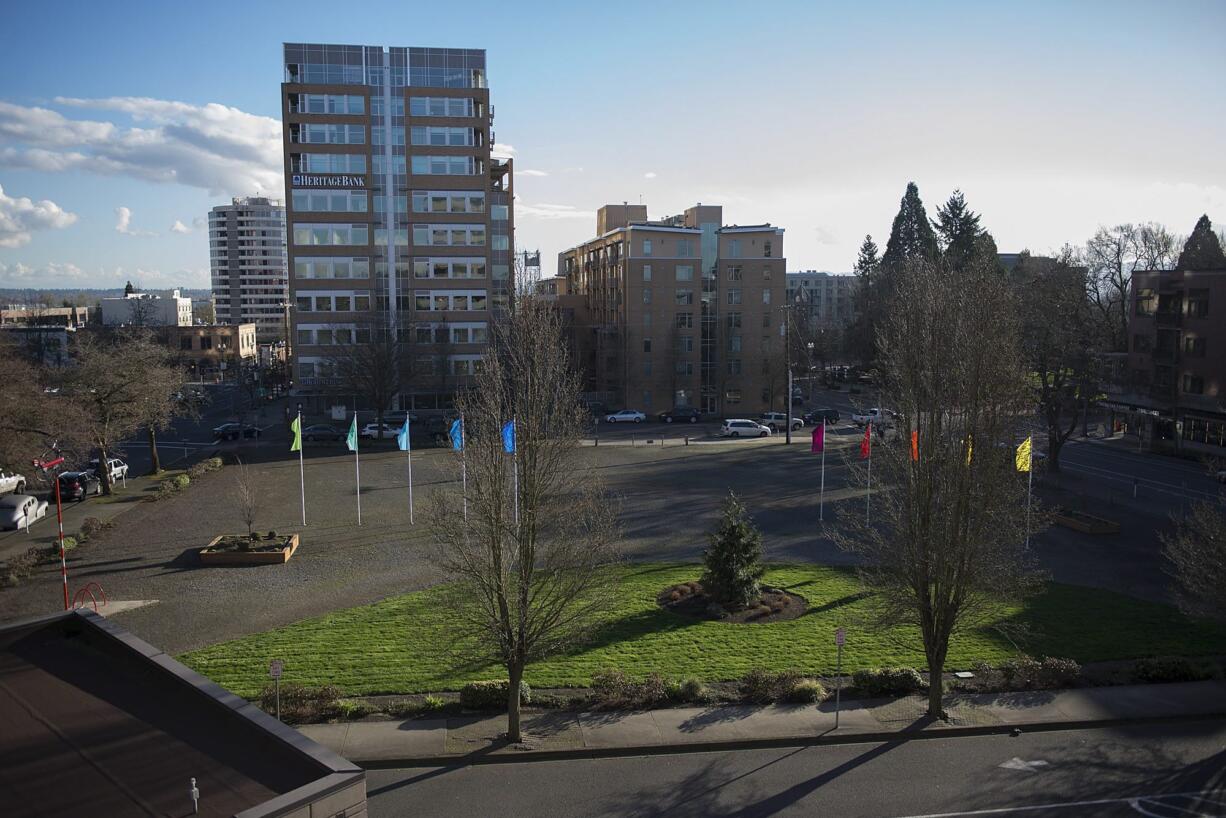 Seen facing south, Block 10 is the last remaining vacant full city block at the heart of downtown Vancouver. It&#039;s bordered by Columbia, Washington, Eighth and Ninth streets.