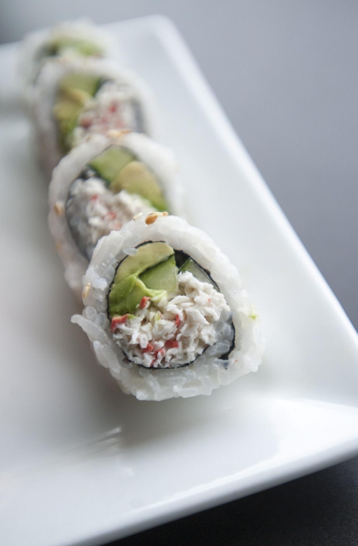 A California roll is served Feb. 12 at The Sushi Joint in Washougal. The restaurant opened in October where a juice bar once was.