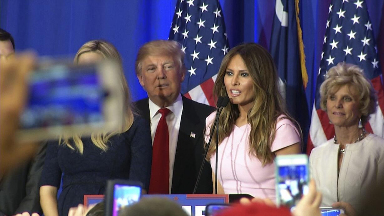 Melania Trump, the wife of Republican presidential candidate Donald Trump, addresses supporters of her husband?s campaign in Spartanburg, South Carolina, on Saturday.