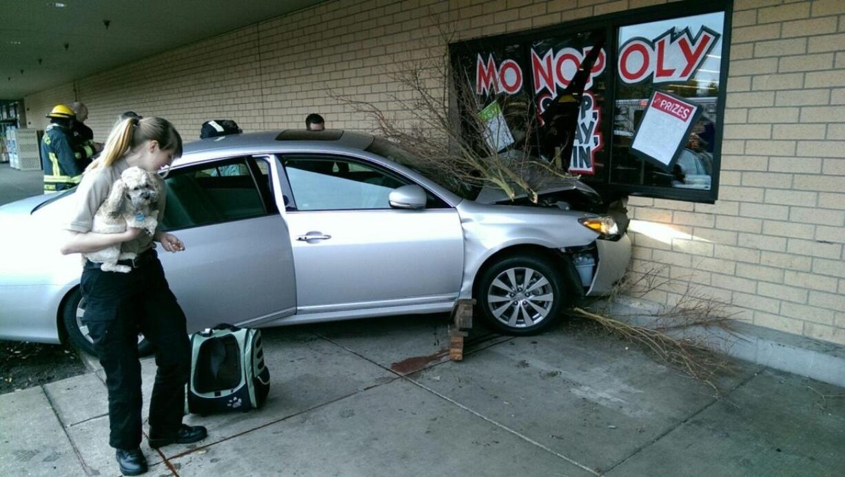 No one was hurt seriously after a driver rode into and partway through the wall of a Safeway store at Andresen Road and Northeast 63rd Street Monday afternoon.