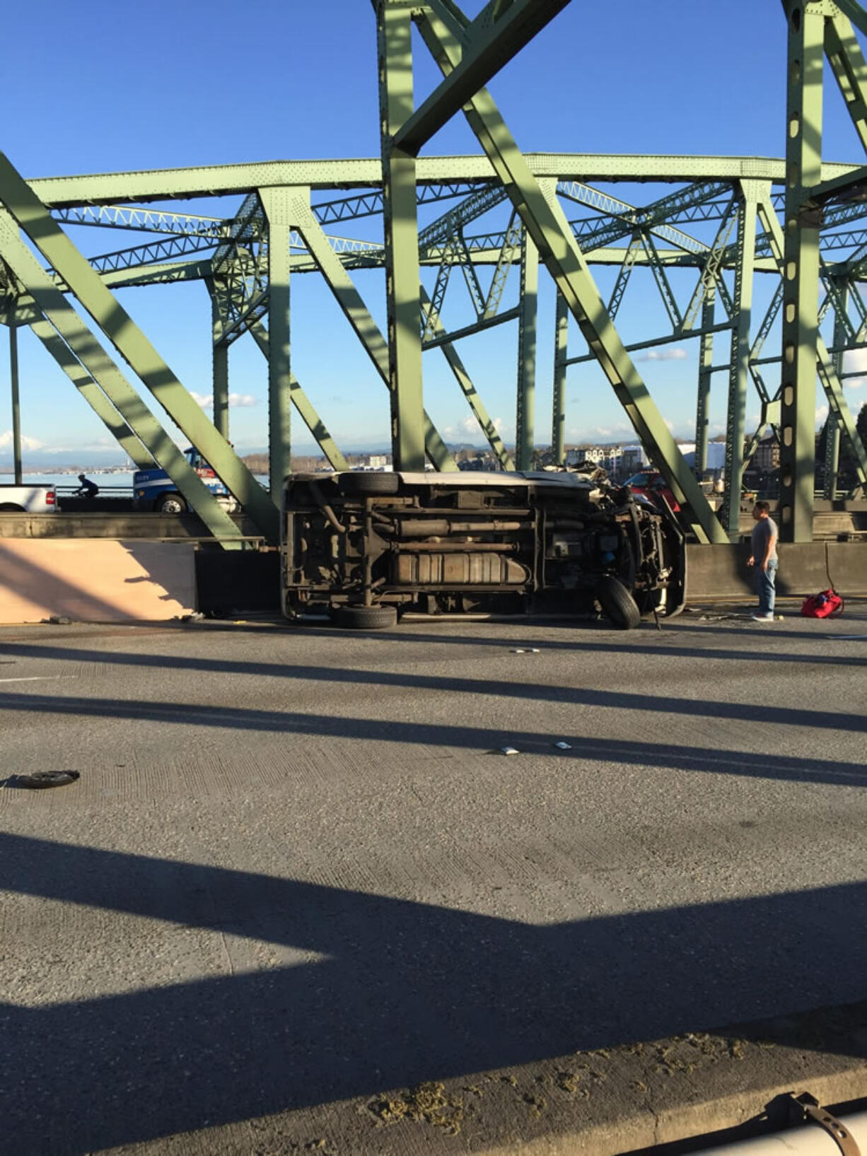 A van rolled over on the interstate 5 bridge Monday afternoon, slowing traffic for several hours.