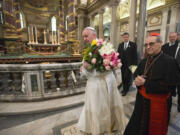 Pope Francis arrives to pay a visit to the St. Mary Major Basilica Rome, Thursday. Pope Francis landed in Rome Thursday after a week-long trip to Mexico.