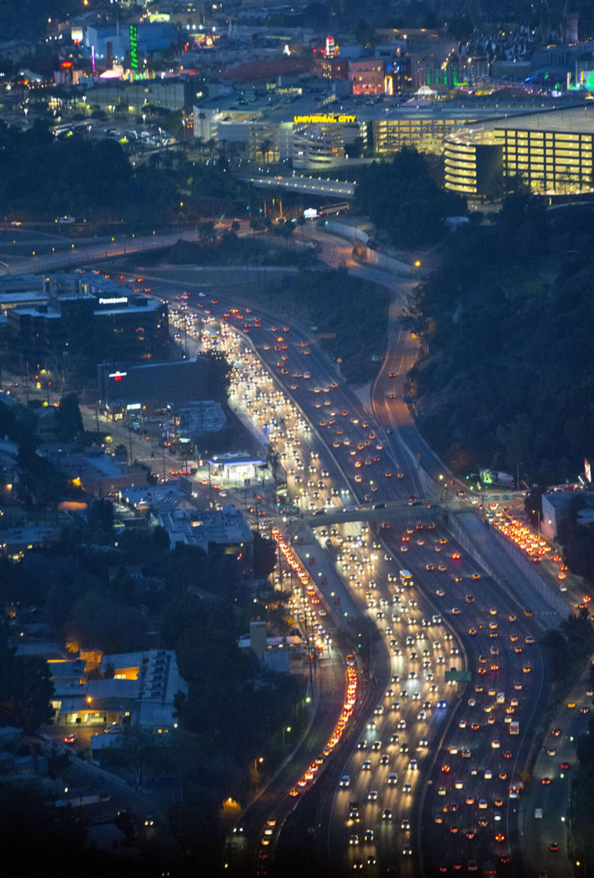 Traffic stacks up Feb. 11 in the Los Angeles area.