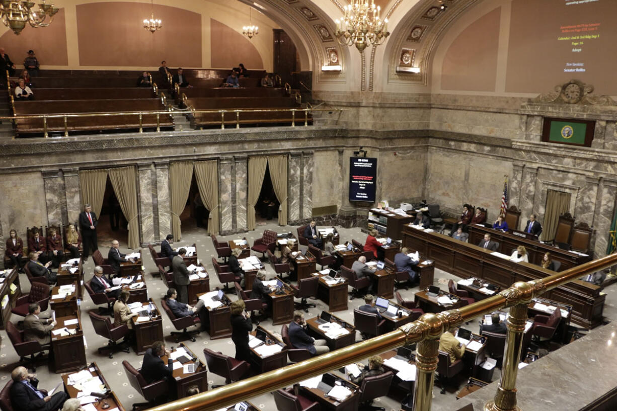 The Senate is seen from the public gallery during debate on a supplemental budget proposal Friday in Olympia. The Republican-led Senate approved its plan on a 25-22 vote.