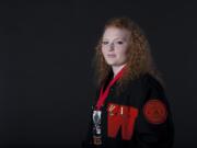 Washougal High School&#039;s Abby Lees, the All-Region girls wrestler of the year, in Vancouver Wednesday March 9, 2016.