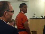 Ted W. Washington III, 20, makes a first appearance Nov. 25 in Clark County Superior Court in connection with a robbery at the Chase Bank branch near Vancouver Mall. Washington pleaded guilty Wednesday to attempted first-degree robbery and was sentenced to three years in prison.