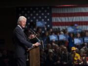 Former President Bill Clinton addresses the crowd at Clark College earlier this year during his third visit to Clark County.