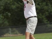 John Gay as the designated pitcher during VGSA's 50th Anniversary alumni softball game, Saturday, August 17, 2013.