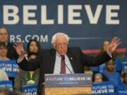 Democratic presidential candidate Bernie Sanders speaks at Hudson&#039;s Bay High School in Vancouver on Sunday. Sanders urged the crowd to vote in Saturday?s Democratic caucuses.