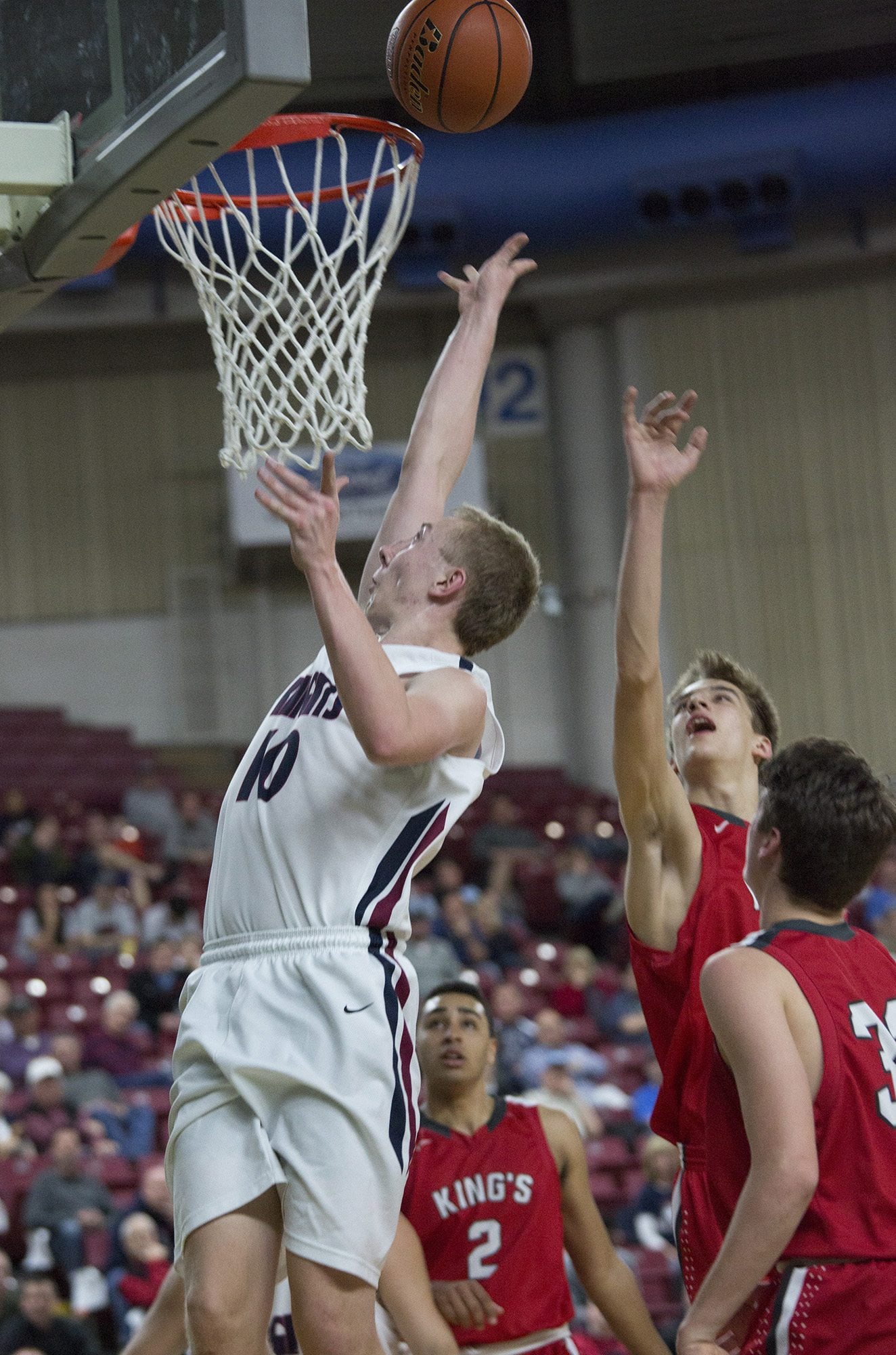 King's Way Christian's Skyler Freeman shoots in the first half of the 1A semifinal game against King's in the state boys Class 1A tournament March 4, 2016 in the Yakima SunDome in Yakima, Wash. King's won the game 59-31.