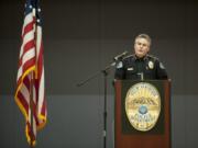 Vancouver Police Department Chief James McElvain speaks at the department's annual recognition and awards ceremony in March.