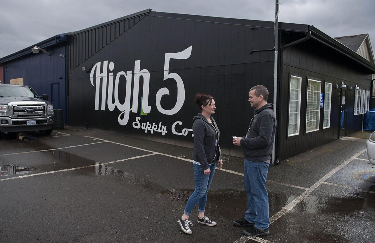 High-5 Cannabis manager Calista Crenshaw and owner Jon Britt have been busy outfitting their new recreational marijuana shop in preparation for its March 12 opening in Orchards.