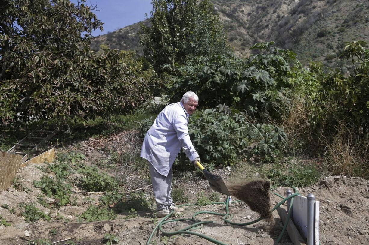 Ed Heinlein works on his property March 2 to prevent possible rain flooding at the back of his suburban home in Azusa, Calif. El Nino has so far left much of California in the dust, failing to bring the legendary storms linked to the periodic ocean-warming phenomenon.