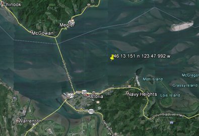 An image from the U.S. Coast Guard shows the location where a small plane reportedly crashed Wednesday afternoon in the Columbia River.