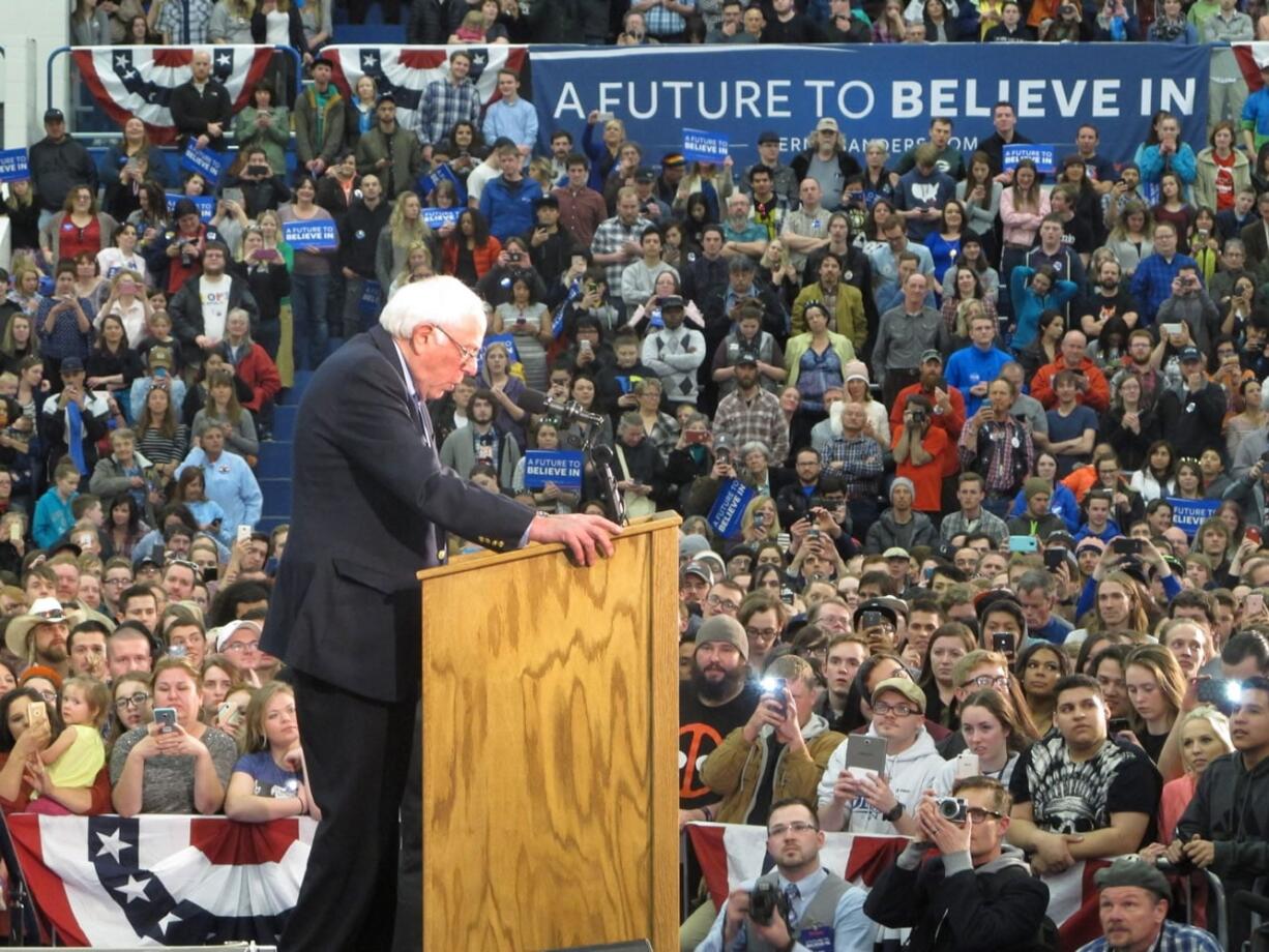 Democratic presidential candidate, Sen. Bernie Sanders, I-Vt., speaks at a campaign rally at Skyline High School in Idaho Falls, Idaho, Friday, March 18, 2016.