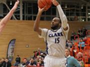 Clark's Devon Hawkins scored a season-high 24 points Saturday in the Penguins' 74-58 NWAC semifinal loss to Whatcom at Everett Community College.