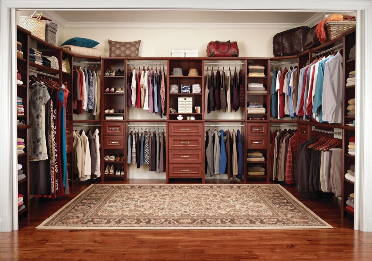 This closet organization system available at Home Depot offers a built-in appearance, but can be removed to be used elsewhere if a homeowner&#039;s needs change. Many American homes were built when a couple&#039;s entire wardrobe could fit in a small closet, so modern homeowners might feel a need to convert a spare room into a walk-in closet.