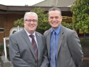 Retiring Camas School District Superintendent Mike Nerland, left, and Jeff Snell, who will take over on July 1.