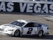 Brad Keselowski drives during a NASCAR Sprint Cup Series auto race Sunday, March 6, 2016, in Las Vegas.