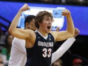 Gonzaga forward Kyle Wiltjer celebrates as times runs out in a second-round men's college basketball game against Utah on Saturday, March 19, 2016, in the NCAA Tournament in Denver. Gonzaga won 82-59.