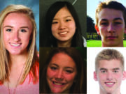 Week 1 spring sports athlete of the week Ellie Johnson of Skyview golf, with other nominees (clockwise from top left) Sabrina Wang of Mountain View tennis, Canon Racanelli of Hockinson baseball, Bennett Lehner of Camas soccer, Mo Spieth of Union softball