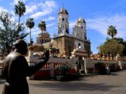 The Santuario de Nuestra Senora de la Soledad, the Sanctuary of Our Lady of the Solitude, was built in a mix of styles including Byzantine and neoclassical, in Tlaquepaque, a historic suburb of Guadalajara, Mexico.