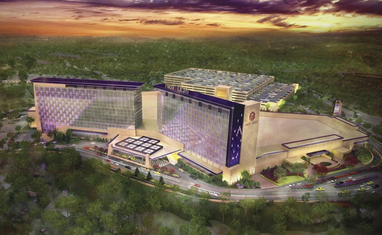 This architectural rendering shows a plan for the casino that the Mashpee Wampanoag Tribe envisions building on their reservation in Taunton, Mass.