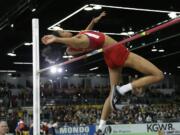 United States' Vashti Cunningham clears the bar during women's high jump final during the World Indoor Athletics Championships, Sunday, March 20, 2016, in Portland, Ore. Cunningham won the event.