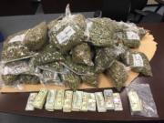 Detectives seized more than 45 pounds of marijuana and more than $100,000 in suspected drug proceeds Saturday in Salmon Creek.