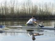 Anthony Davis rows on Vancouver Lake on Monday, January 25, 2015, in preparation for the 2016 Paralympics in Rio. Davis, who never rowed before 2009, qualified for the Paralympic/Adaptive National rowing team in 2012.