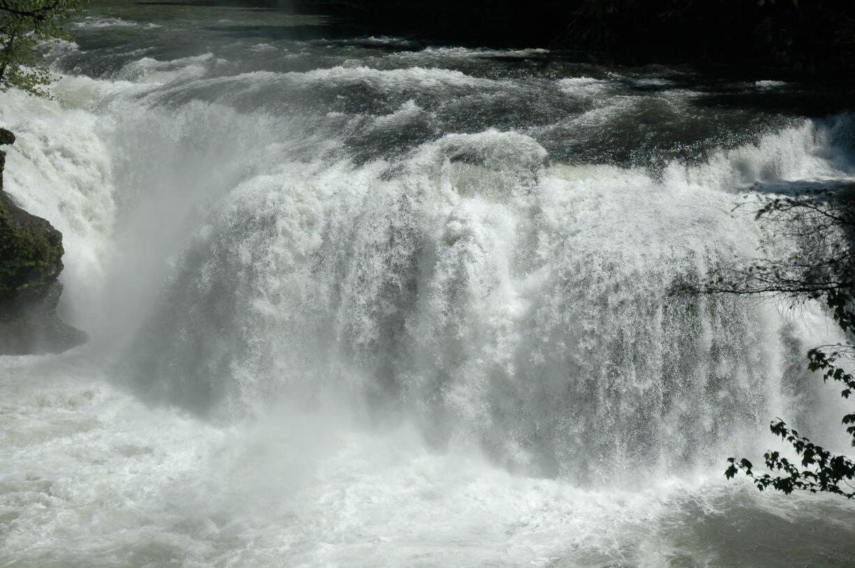 Lower Falls on the upper North Fork of the Lewis River are viewable from Lewis River trail No. 31 in the Gifford Pinchot National Forest.