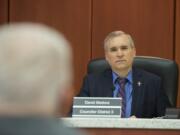 Clark County Councilor David Madore listens to testimony in late March at the Clark County Public Service Center. Madore has accused the prosecutor's office, along with Community Planning, of lying about the impact of the now-defunct Alternative 4, which Madore wrote at the urging of some rural property owners.