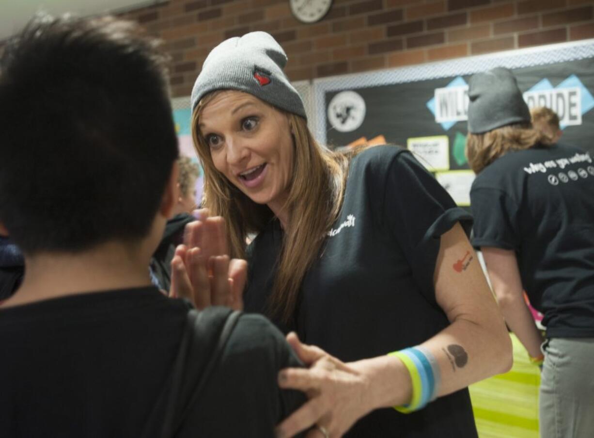 Leanne Reid communicates the new &quot;Weed Can Wait&quot; message as part of a kickoff event at Vancouver&#039;s Discovery Middle School Wednesday.