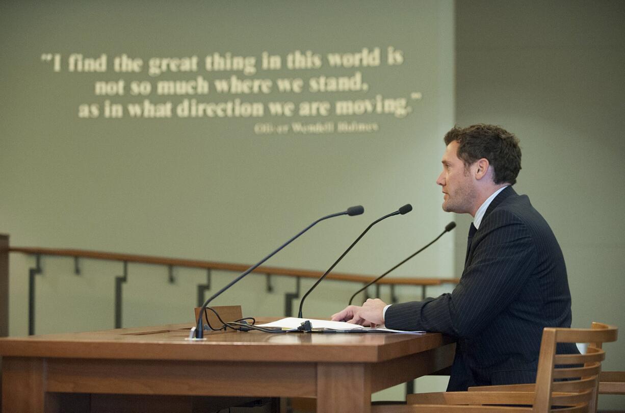 Mayor Tim Leavitt speaks to members of the Salary Review Commission on Friday morning, April 15, 2016 at City Hall.