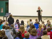 Woodland: Lisa Weber, the Lymphoma Society&#039;s student series campaign manager, spoke about the Pennies for Patients fundraiser during a special assembly.