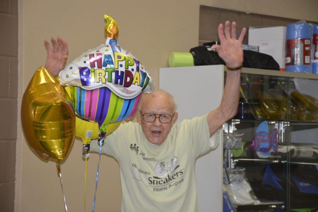 Camas: Jack Buchholz, 96, enjoys his surprise birthday celebration at LaCamas Swim &amp; Sport.