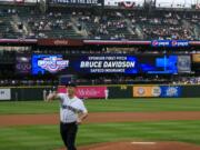 Esther Short: Bruce Davidson throws the sponsor first pitch at Mariners game.