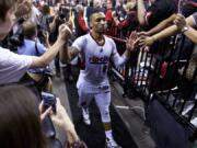 Portland Trail Blazers guard Damian Lillard walks off the court after Game 6 of the team&#039;s NBA basketball first-round playoff series against the Los Angeles Clippers on Friday, April 29, 2016, in Portland, Ore. The Trail Blazers won 106-103.