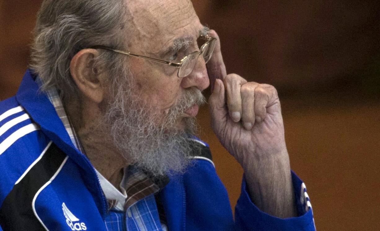 Fidel Castro addresses delegates on the last day of the 7th Cuban Communist Party Congress in Havana, Cuba, Tuesday, April 19, 2016. Castro formally stepped down in 2008 after suffering gastrointestinal ailments and public appearances have been increasingly unusual in recent years.