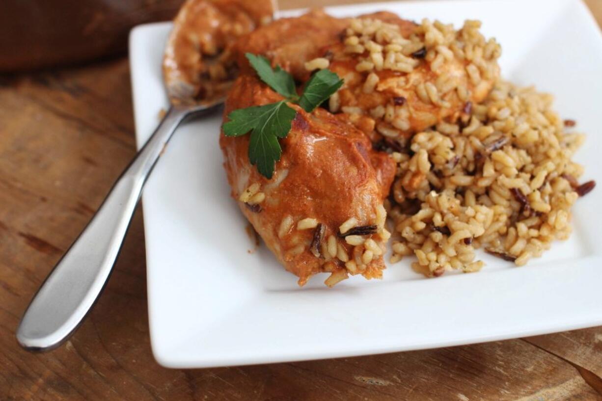 Chicken Mole served with a side of wild and brown rice.