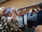 Republican presidential candidate Sen. Ted Cruz poses with Nolan Latham, a delegate from Sweetwater county, after a speech during the Wyoming GOP Convention on Saturday, April 16, 2016, at the Parkway Plaza Hotel and Convention Centre in Casper, Wyo.