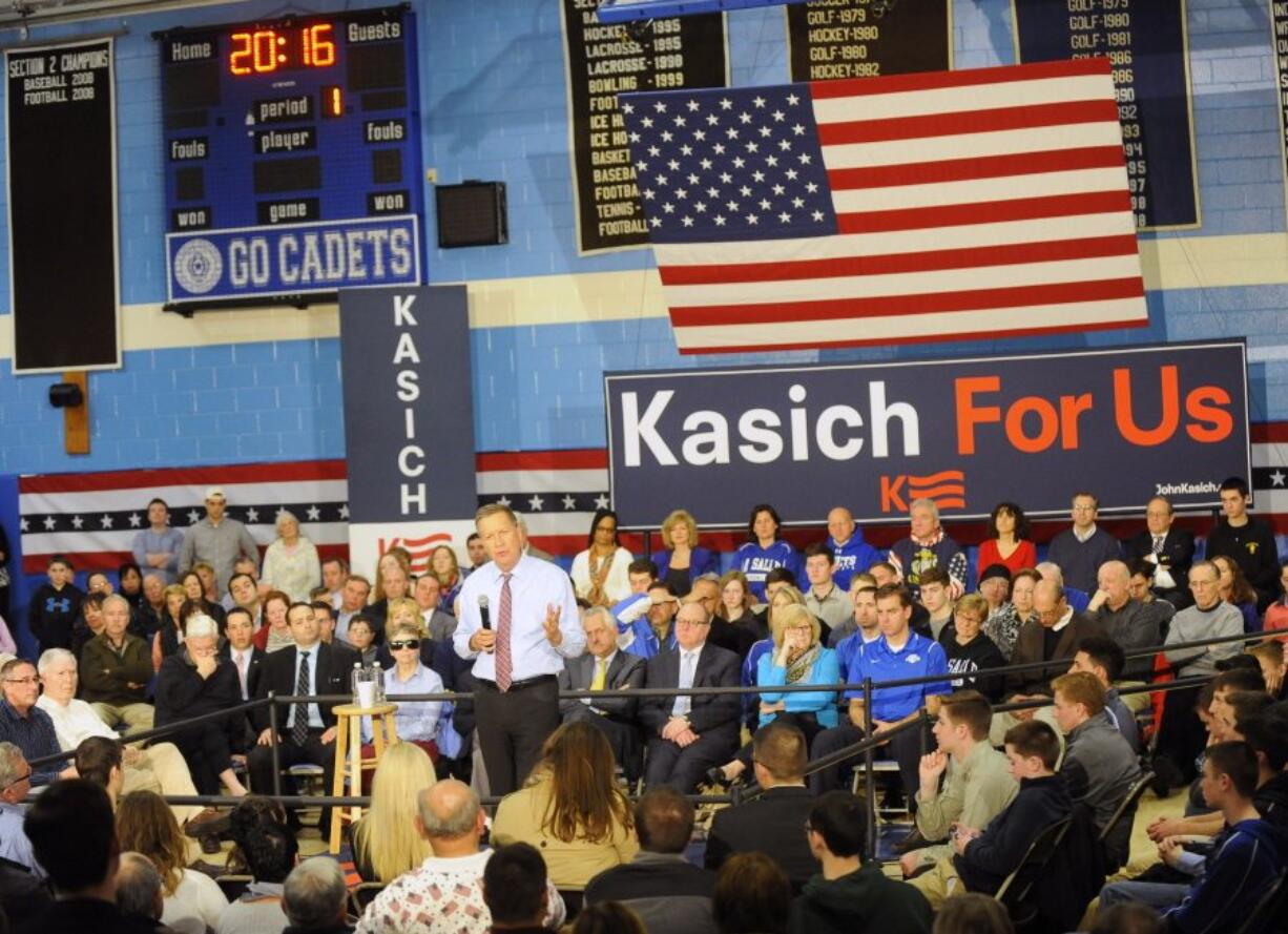 Republican presidential candidate Ohio Gov. John Kasich speaks during a campaign event at the La Salle Institute on Monday in Troy, N.Y.