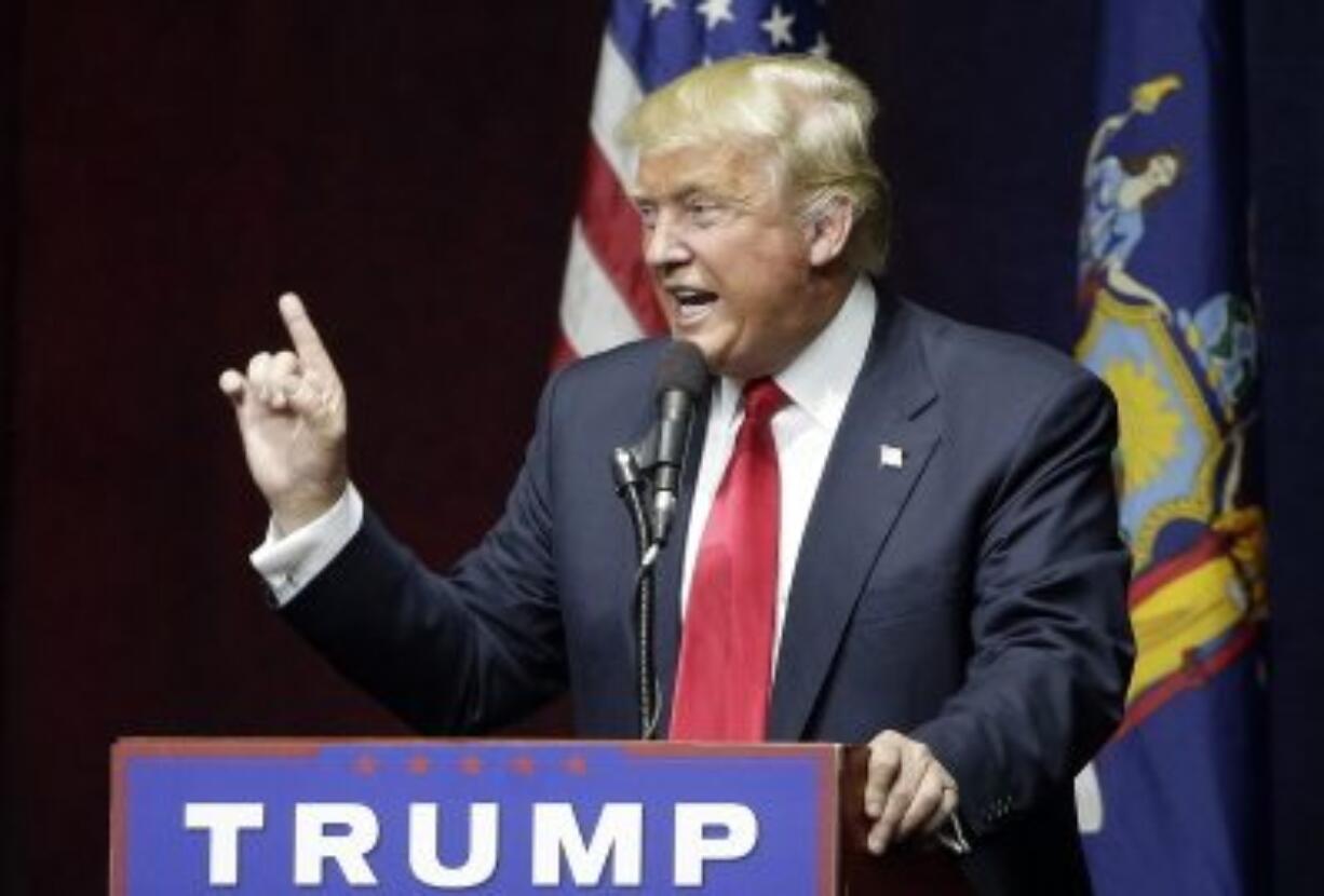 Republican presidential candidate Donald Trump speaks during a campaign rally Wednesday in Bethpage, N.Y.