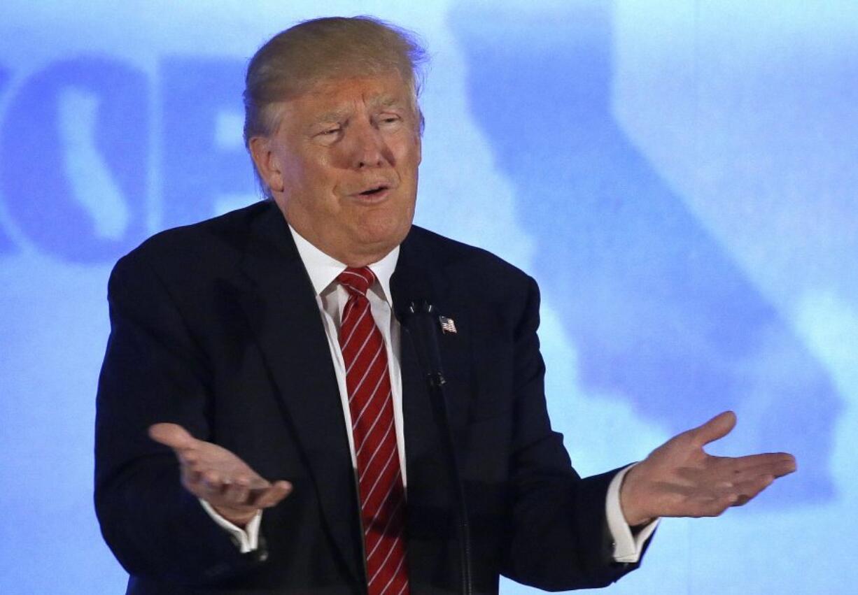 Donald Trump speaks at the California Republican Party 2016 convention Friday in Burlingame, Calif.