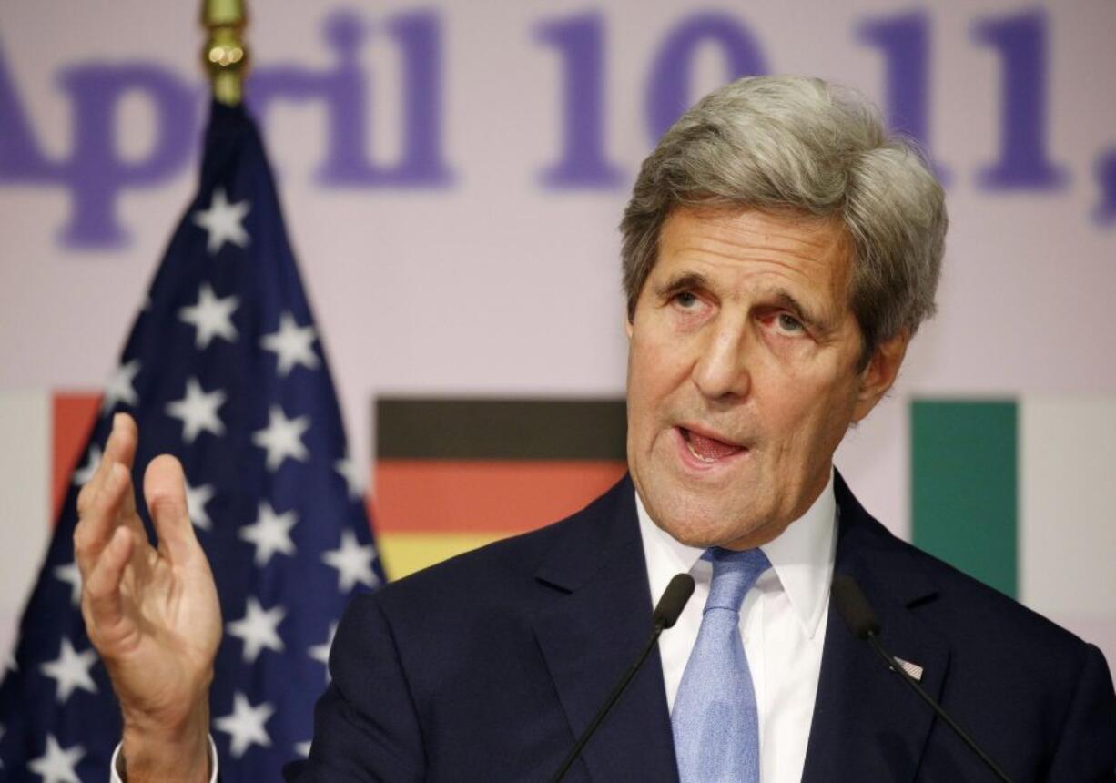 U.S. Secretary of State John Kerry speaks at a news conference Monday concluding the G7 foreign ministers meetings in Hiroshima, Japan.